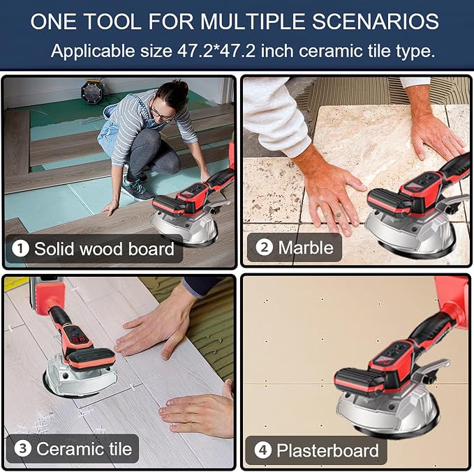 Tile Vibration Tool for Mil-wauke 18V Battery, Handheld Tile Tools Max 25000r/Min, 150W Tile Suction Cup Tool with 8 Speed, Suction Cup, Digital Display for Floor Tile Wall