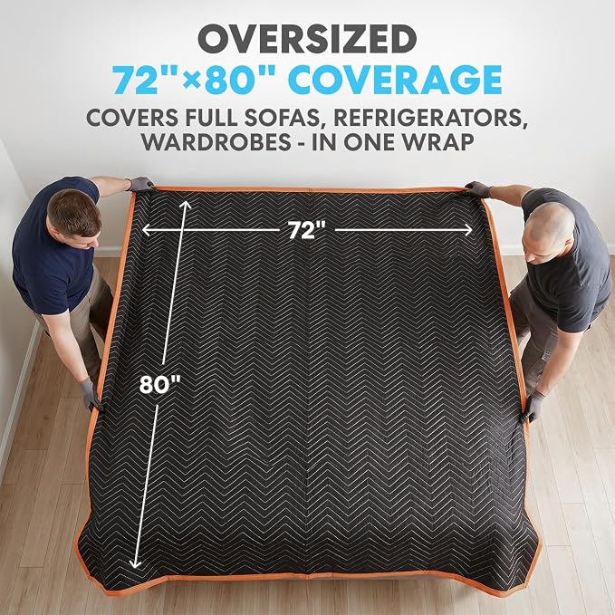 Simpli-Magic 79522 Heavy Duty Padded Moving Blankets, Orange/Black, 72” x 80”, 6 Pack