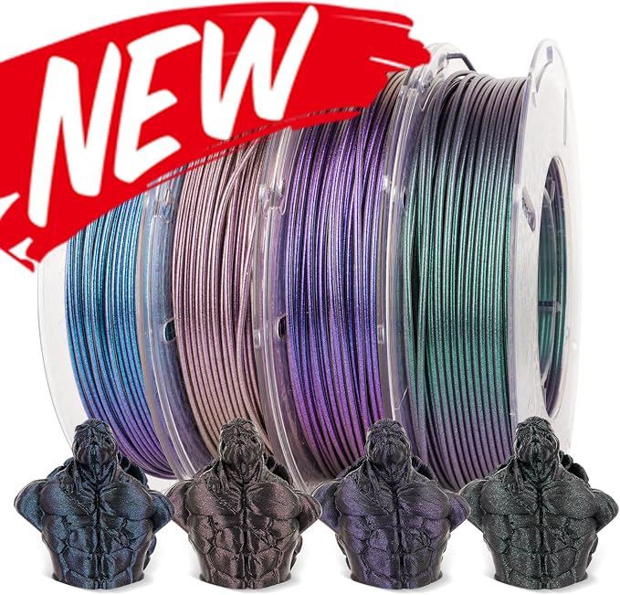 AMOLEN PLA 3D Printer Filament,PLA PrintingFilament Starry Sky Series Pla 1.75mm Bundle, Starry Sky Dark Purple/Green/Blue/Purple Red, 4x200g Pack