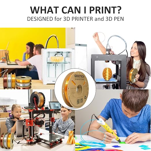 Geeetech Bundle Silk PLA Filament 1.75mm for 3D Printer, Metal-Like Shiny 3D Filament, 3 Spools Pack, 0.5kg/Spool, Dimensional Accuracy +/- 0.02 mm, Metallic Silver+Copper+Gold
