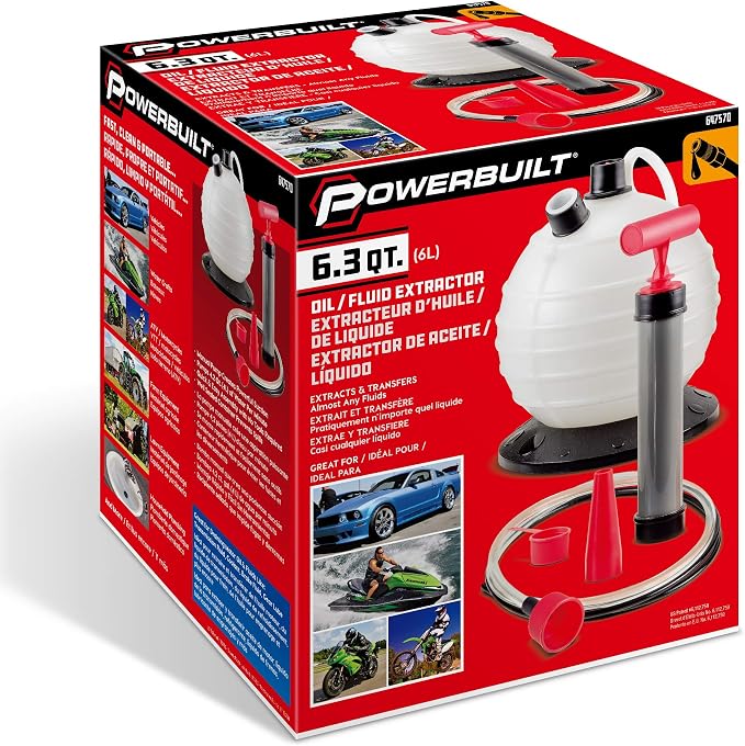 Powerbuilt Oil and Fluid Extractor 6.3 Quart (6 Liter), Manual Liquid Pump Extract and Transfer, Automotive, Engine, Transmission, Radiator, 647570