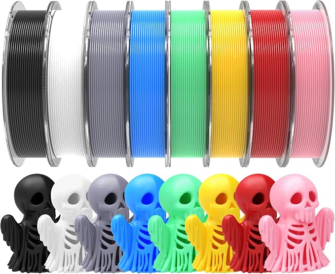 RAMBERY 3D Printer Filament Bundle, PLA Plus Filament 1.75mm, 8 Colors PLA+ Filament, Dimensional Accuracy +/- 0.02mm, 8 Pack 250g Spool, Black/White/Red/Yellow/Gray/Blue/Pink/Mint Green
