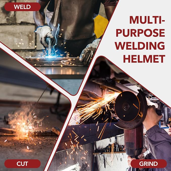 TRQWH Panoramic View Welding Helmet Auto Darkening Welding Hood True Color 4 Arc Sensor Welding Mask Large Viewing 3.94" x 3.15" Wide Shade 4/5-9/9-13 Weld Helmet for TIG MIG ARC Weld (Red)
