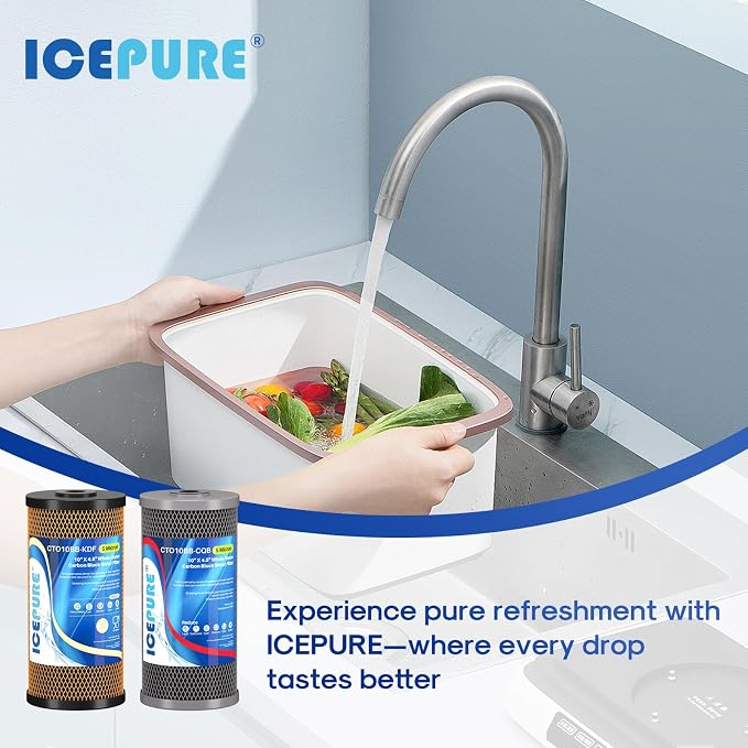 ICEPURE 2-Stage 10" x 4.5" Whole House Carbon Water Filter Set, KDF Heavy Metal Removal Cartridge and Lead Removal Cartridge Replacement for WFHDC8001, CB-BB-10, FXHTC, Pack of 1