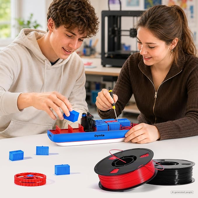 Dynta PLA 3D Printer Filament Multi-Color Set, 1kg per Spool, 1.75mm (±0.02mm), Ideal for Beginners & Desktop Printing Enthusiasts, 4-Pack: Black + White + Blue + Red