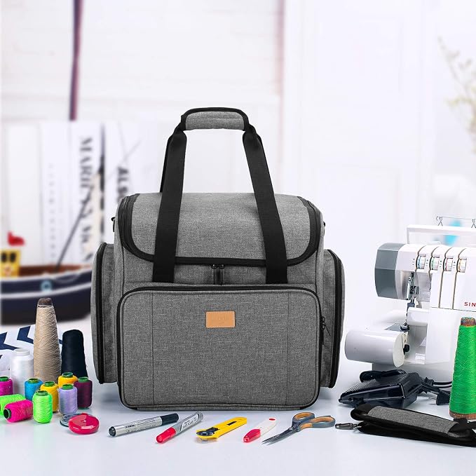 LUXJA Serger Case with Detachable Dolly, Bag with Removable Padding Pad (Fit for Most Standard Machines), Gray
