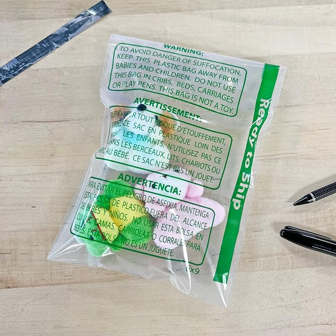 Plymor Ready to Ship 1.5 Mil Wicketed Poly Bags with Permanent Adhesive Strip and Suffocation Warning, 6" x 9" (Pack of 250)