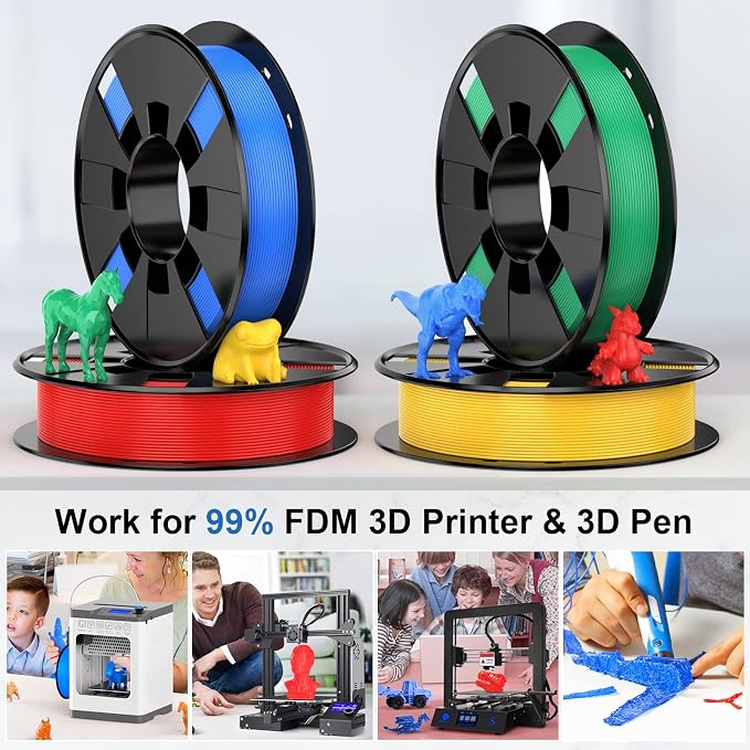 ENTINA 4 Colors PLA 3D Printer Filament Bundle, PLA Filament 1.75 mm for 3D Printers, Dimensional Accuracy +/- 0.02 mm, 200g x 4 Spools Set
