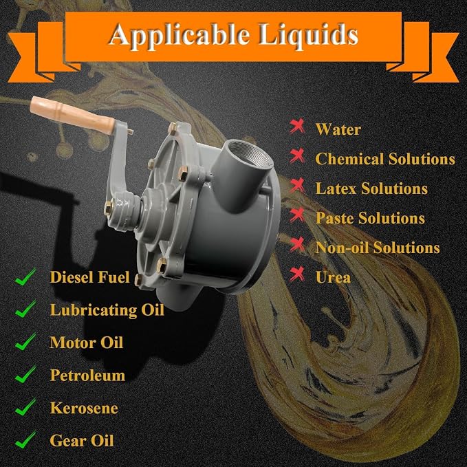 Gas Caddy Pump, Rotary Hand Oil Transfer Pump 10-55 Gallon Aluminum Hand Gas Fuel Diesel Transfer Pump Caddy for Non-Corrosive, Petroleum Based, Pumps Light to Medium Viscosity Oils 1.25" Outlet
