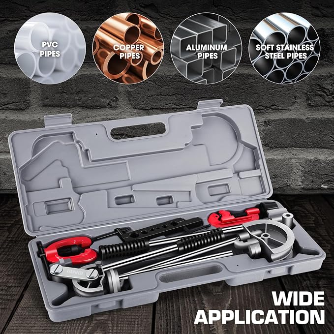 DNA MOTORING 3 in 1 Double Single Flaring Tools Kit, Flare Tool Kit Including 180 Degree Pipe Bender, Tubing Cutter For Copper, Brass, Air Conditioning Pipelines, TOOLS-00544