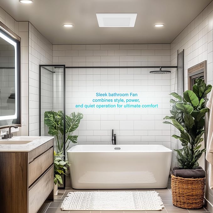 Bathroom Exhaust Fan with Humidity Sensor: 100CFM Ventilation Fan for Bathroom and Home, Auto-Adjusts for Moisture Control, Ultra-Quiet 1.2 Sones, Dimmable & Wet Rated, ETL Certified