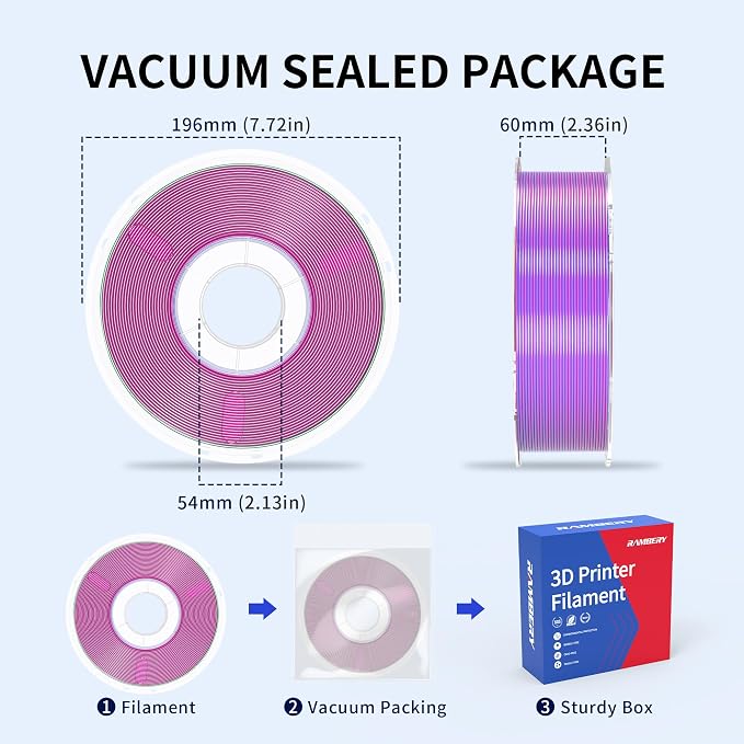 RAMBERY Silk Tri Color 3D Printer Filament 1.75mm, Triple Color Change by Angle, Silk Shiny PLA Filament Red-Yellow-Blue, 1kg Spool (2.2lbs)