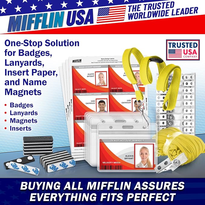MIFFLIN-USA Flat Breakaway Safety Lanyard for ID Badges (Yellow, 36 Inch, 100 Pack), Soft Woven Neck Line