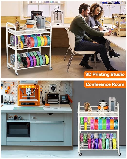 3D Printer Filament Storage Rack- Rolling Filament Spool Holders Racks with Wheels, Heavy Duty Metal Shelf for PLA/ABS/TPU/Nylon, Filaments Organzied for 3D Printing Studio, Office Workshop (White)