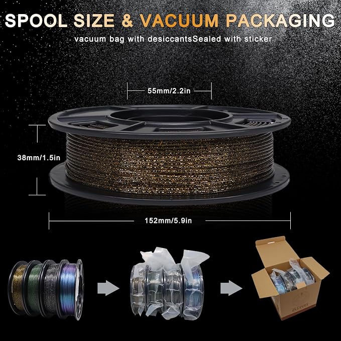 YOUSU 3D Printer Filament Galaxy PLA Filament 1.75mm, 3D Printing Filament Bundle, Multi Color PLA Filament Glitter 250g X 4 Color Pack.