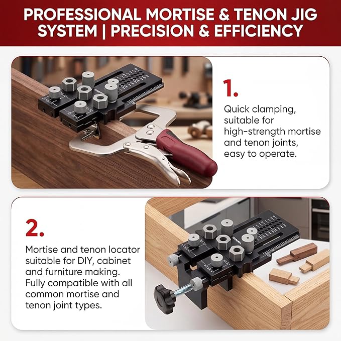 Dowel Jig Kit, Self-Centering Doweling Jig with Quick-Stop Clamp, Adjustable Drill Guide for Straight Dowel Holes, 1/4", 3/8", 1/2" Bushings for Woodworking, Cabinet & Furniture Joints