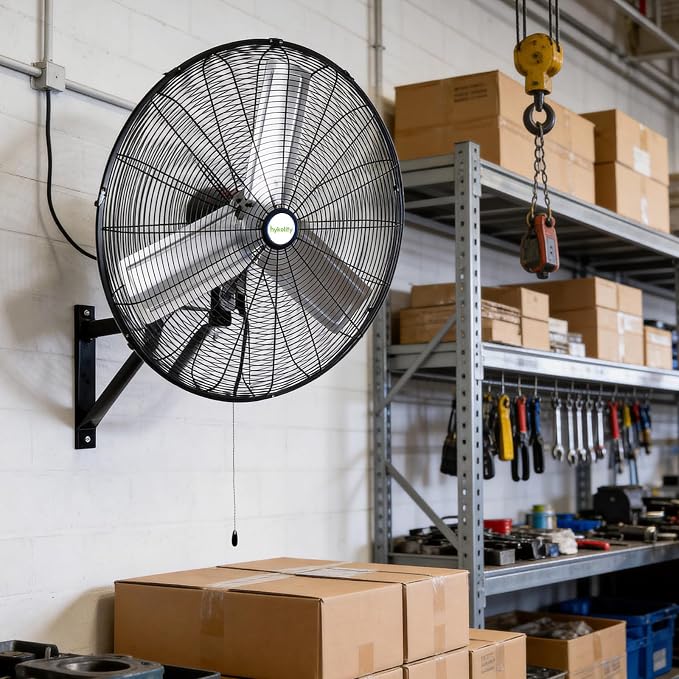 hykolity 30 in. High Velocity Industrial Wall Fan, 9500 CFM 3-Speed Wall Mount Oscillating Fan, Heavy Duty Shop fan for Garage, Warehouse, Workshops, Commercial and Factory, UL Listed
