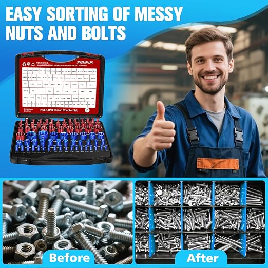 76Pcs Thread Checker, Nut and Bolt Thread Checker 38 Standard and 38 Metric Set, Thread Gauge Suitable for Nut or Bolt Size Finder in Narrow and Tricky Areas