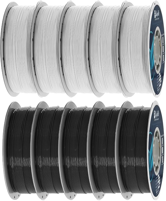 10KG PLA Filament 1.75mm Bulk Bundle (5 x Black, 5 x White) - High Precision & Toughness, FDM 3D Printer Refill for Prototyping & Industrial Models