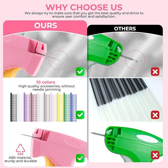 Stitch Gun for Clothes - Handheld Stitch Gun Quick Clothing Fixer - Tagging Gun - Includes 6 Needle, 1000 Black Fasteners & 1003 White Fasteners