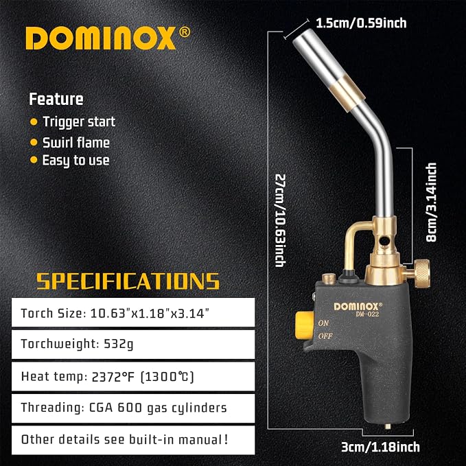High Intensity Propane Torch Head with Igniter, Trigger Start Gas Torch for Propane, Map and Mapp Gas, Mapp Gas Torch for Ignition, Cooking, Lighting, Welding