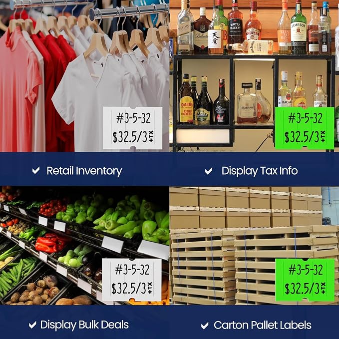 Perco White & Green Pricing Labels for Perco 2 Line Price and Date Gun – One White & One Green Sleeve - 12,000 Price Marking Labels – 2 Sleeves, 16 Rolls Combo Pack - with Label Scraper Included