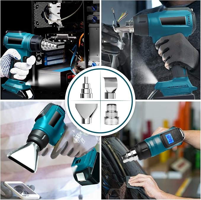 Cordless Heat Gun for Makita 18v Battery, 350W 122℉-1022℉ Fast Heating Soldering Hot Air Gun with LCD Digital Display for Shrink Tubing, PVC Wrap
