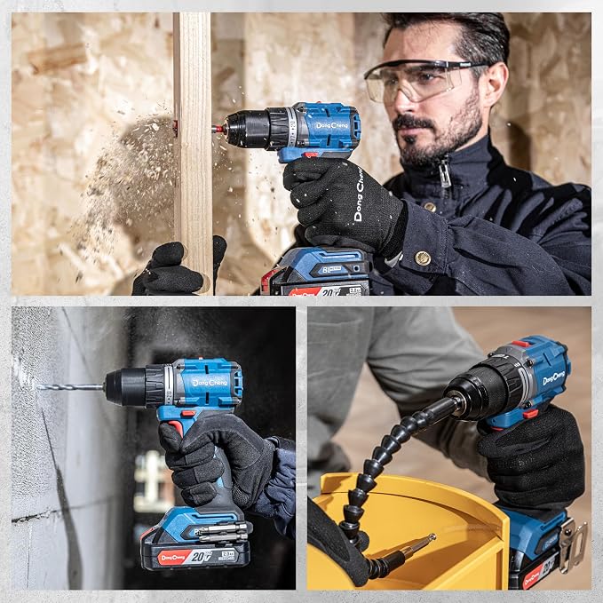 Dong Cheng 20V Brushless Heavy-duty Impact Drill, 531in-lbs, with 2 x 2.0Ah Battery, 1/2" Keyless All Metal Chuck, 20+1+1 Clutch, Cordless Hammer Drill Kit for Drilling Brick Wall, Metal, Wood