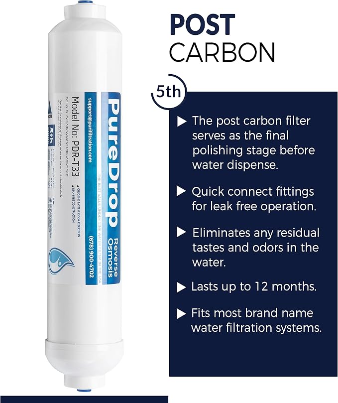 PureDrop PDR-F15-50 Standard 5-Stage Replacement Cartridge for 50 GPD Reverse Osmosis Water Filter System 2-Year Replacement Filter Pack,15 Counts, 12x15x15