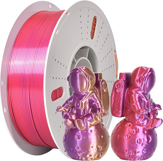 PINBALL Silk PLA 3D Printer Filament 1.75mm Shiny Silk Tricolor Filament 3D Printing PLA Filament Dimensional Accuracy +/- 0.02mm 1 KG Silk Golden-Purple-Red