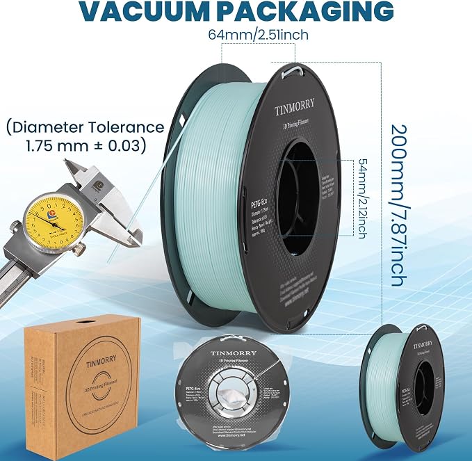 TINMORRY PETG Filament 1.75, Rapid PETG-Eco 3D Printer Filament, Compatible with Most FDM 3D Printers, 1 KG 1 Spool, Ice Bule