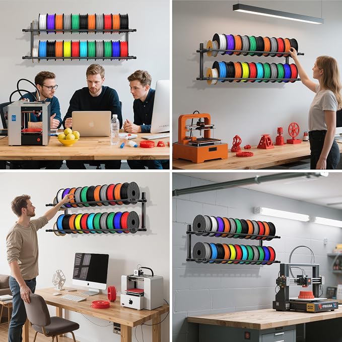 3D Printer Filament Storage Rack Wall Mount, Foldable Heavy Duty Metal Shelving with Adjustable Hole Spacing for TPU/ABS/Nylon Filament Rack, 3D Printer Accessories for Studios, Workshops 2 Pack