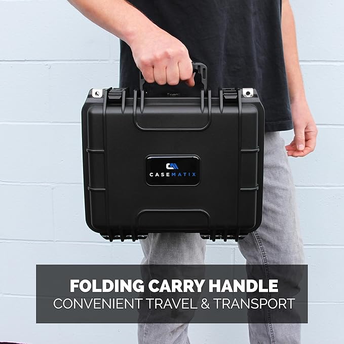 CASEMATIX 13" Waterproof Hard Case with Customizable Foam for Portable Electronics, Tools and Accessories - Hard Shell Plastic Case with Pre-Diced Travel Case Foam Interior