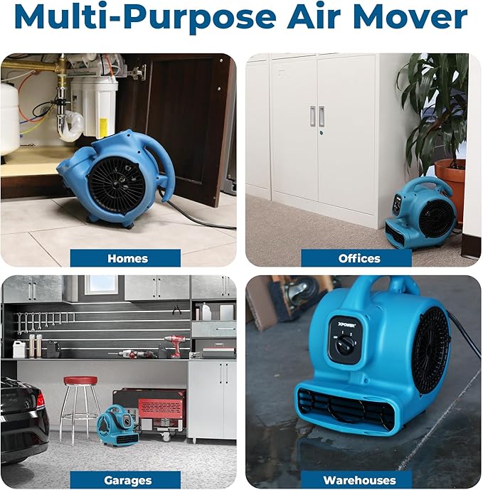 XPOWER P-80 Mini Utility 600 CFM Centrifugal Air Mover, Floor Fan, Blower, Stackable, for Drying,Cooling, Ventilating, Home Use Water Damage Restoration, Workshop, Plumbing