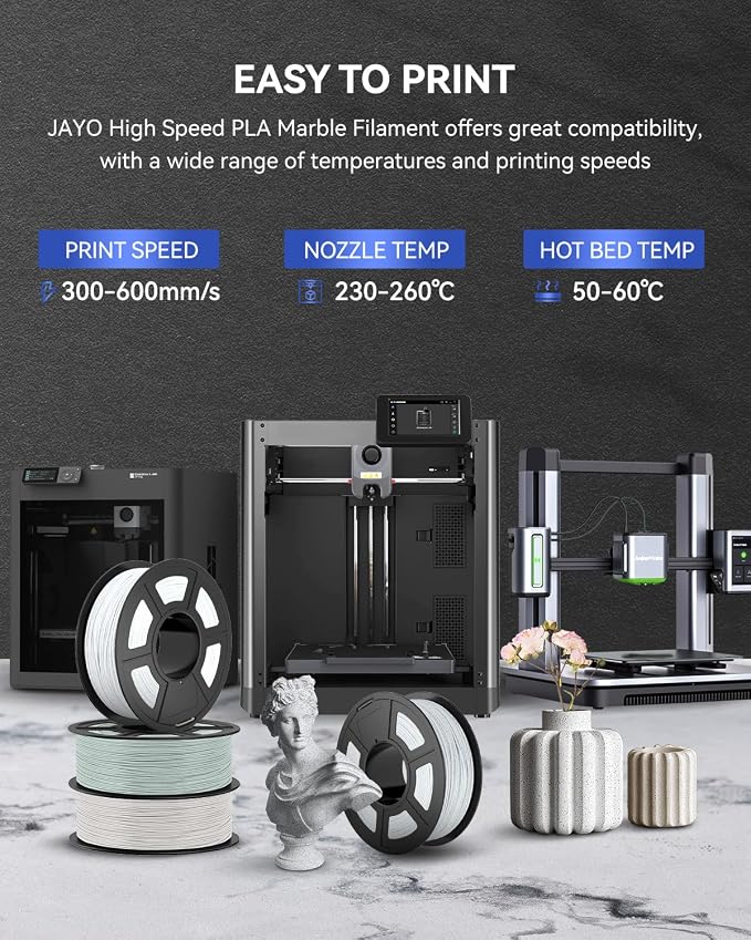 JAYO Marble PLA 3D Printer Filament Rock White 1.75mm, 1.1kg Spool | Realistic Stone Texture, Matte Finish, Smooth Printing, High Speed Printing, Neatly Wound, No Clogging, Fit Most FDM Printer