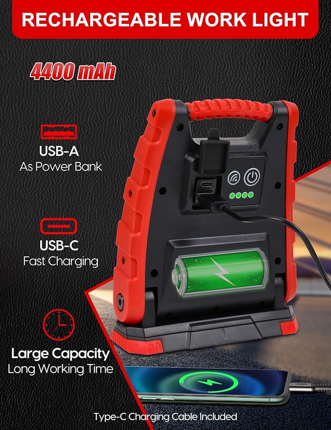 Adiding Solar Outdoor Lights, 3500LM LED Flood Lights with 16.4 Ft Cable & 4400mAh Rechargeable LED Work Light, 360° Rotation Magnetic Base