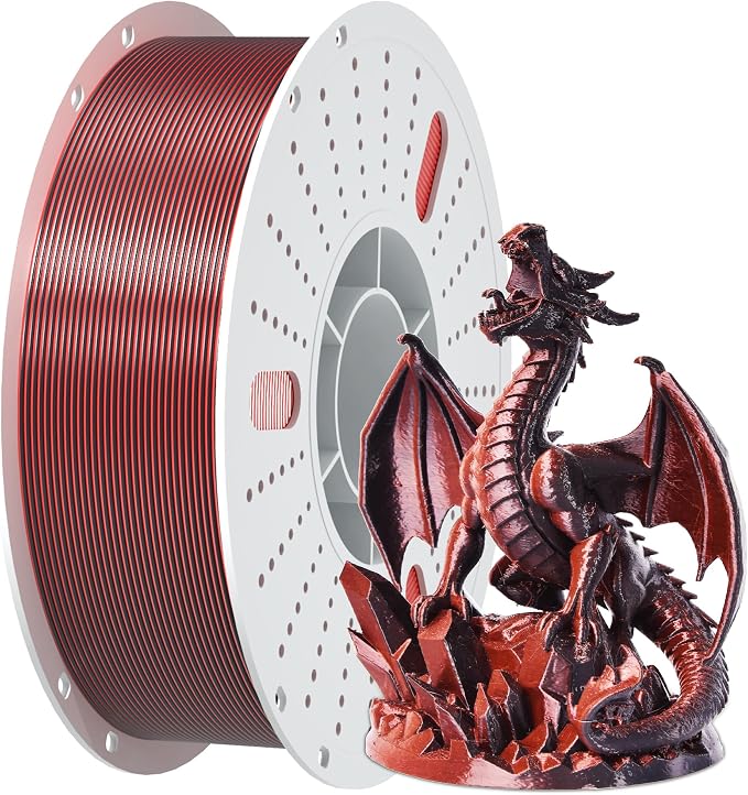 PINBALL Silk PLA 3D Printer Filament 1.75mm, Shiny Silk Dual Color 3D Printing Filament, PLA Filament Dimensional Accuracy +/- 0.02mm, 1 KG Silk Dual Color Black-Red