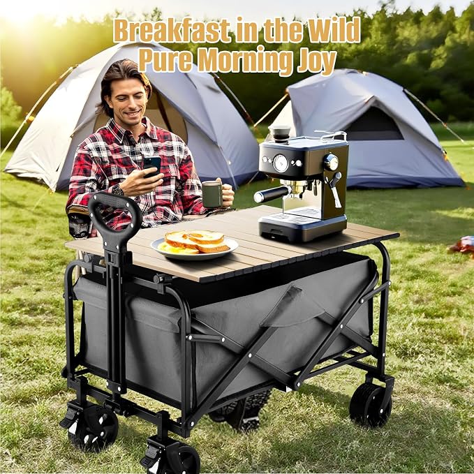Metal Tabletop Board for Wagons Cart,Foldable Table 34"×21" | Heavy Duty for Wagon, Alloy Board with Load Capacity 68LBS, Camping Essential and Gear for Outdoor Party (Khaki)