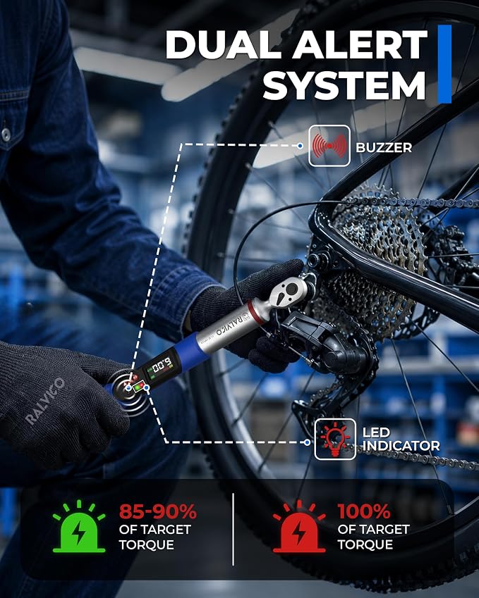 1/4 Digital Torque Wrench ±2% Accuracy Bicycle Repair Home DIY | 1.5-30 N·m (1.11-22.13 Ft-Lb),1000 Data Storage + 8 Presets,Peak & Track Mode,Color LED & Buzzer Alerts,Quick Release Head