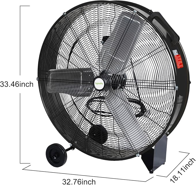 hykolity 30 inch High Velocity Drum Fan, 2-Speed Heavy Duty Industrial Shop Fan Up to 9300 CFM, Commercial Floor Fan for Warehouse, Workshop, Garage and Basement, Black