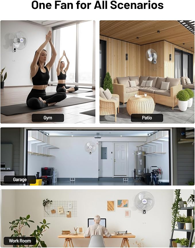 iLiving Glow Oscillating Wall Mount Fan with Adjustable Tilt, 18-inch, 3 Speed, Metal Grille and Blade, 90 Degree Oscillation, Airflow 1650CFM, Ideal for Home, Bedroom, Gym & Office, Greenhouse