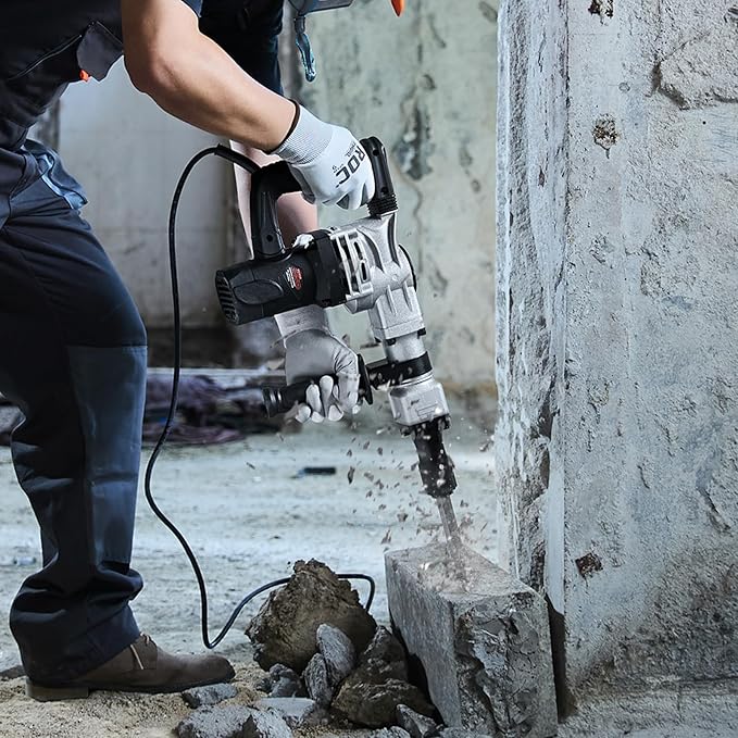 VEVOR Electric Demolition Hammer, 1400W Heavy Duty Jackhammer with 2 Chisel Bits and Carrying Case, 2900 BPM for Breaking Concrete, Includes Black Gloves
