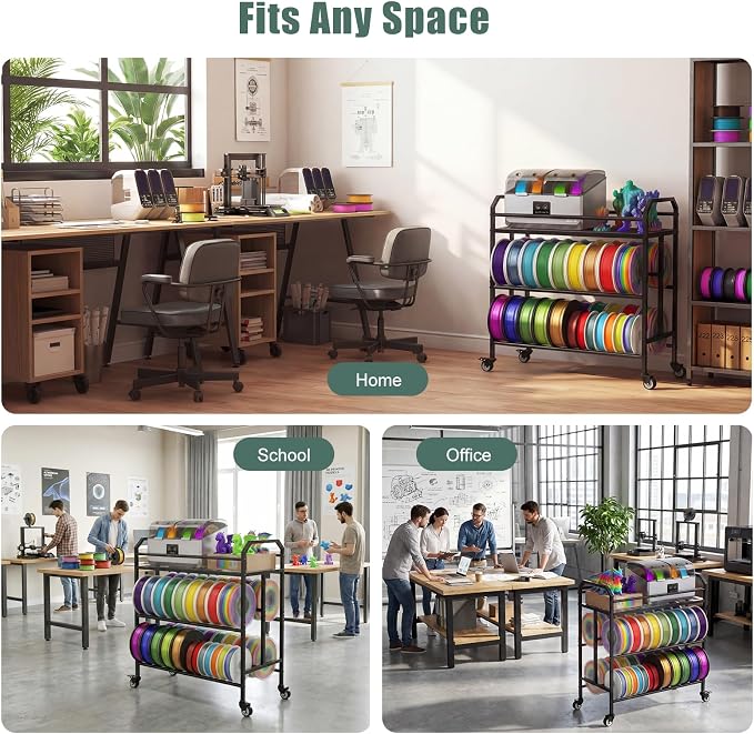 3D Printer Filament Storage Rack 3 Tiers Heavy Duty Metal Filament Spool Holder Holds 36 Spools Sturdy Rolling Filament Shelf with Wheels Easy Assembly Space-Saving for Home Office Workshop