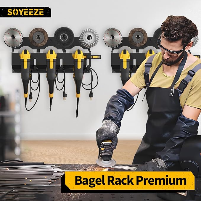 SOYEEZE Angle Grinder Holder, Angle Grinder Tool Stand for Milwaukee/Dewalt 2 Pack, 6 Bay Tool Storage Rack, Wall Mount Bracket for Cutters Polishers, Garage and Workspace