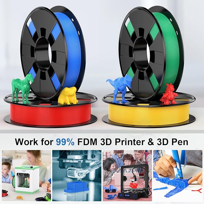 ENTINA 4 Colors PLA 3D Printer Filament for Tina 2, Dimensional Accuracy +/- 0.02mm, 1.75MM 200G 3D Printer Filament Bundle for 3D Printers