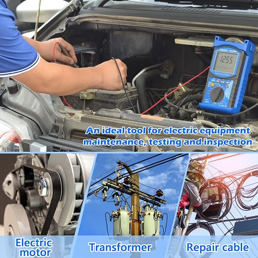Digital Insulation Resistance Tester, RQ-6688F Voltage Tester 250/500/ 1000/ 2500V, Auto Range Megohmmeter 1MΩ~20GΩ, Resistance Tester with 1999 Count LCD Display, Data Hold, Back-Light (Battery)