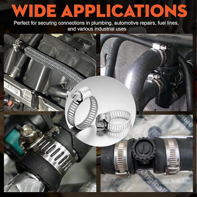 175Pcs 304 Stainless Steel Worm Gear Hose Clamps Kit | 1/4"-2" Adjustable Clamps for Auto, Plumbing & Garden,Stop Leaks Instantly,Free Wrench & Screwdriver Included