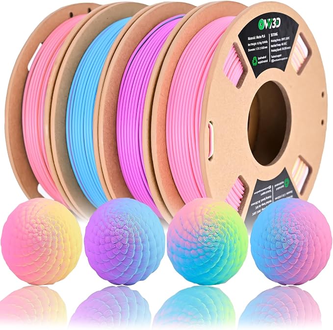 OVV3D Matte PLA 3D Printer Filament Bundle, Tri & Dual Color Filament 1.75mm Pack, Multi Color Change 3D Printing Filament for Most FDM 3D Printer, 4 Spools 200g Each