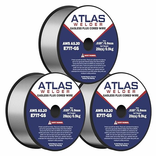 (3 Pack) ATLASWELDER Flux Core Welding Wire, E71T-GS .035 Inch 2LB, Gasless Mild Steel MIG Welding Wire with Low Spatter for All Position Welding