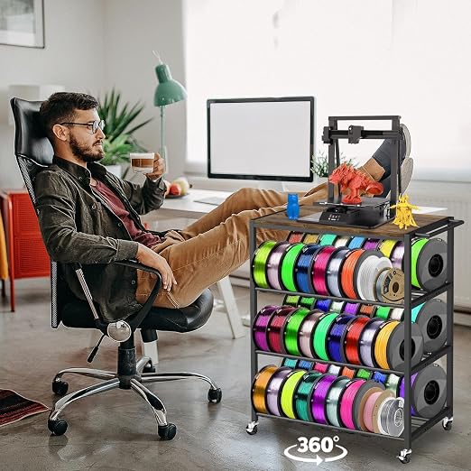 3D Printer Stand with Filament Storage Rack - 3D Printer Table Rolling Printer Cart on Wheels, Heavy Duty Metal Filament Spool Holder Organizer, 3D Printing Workstation for 48 Filament Spools Storage